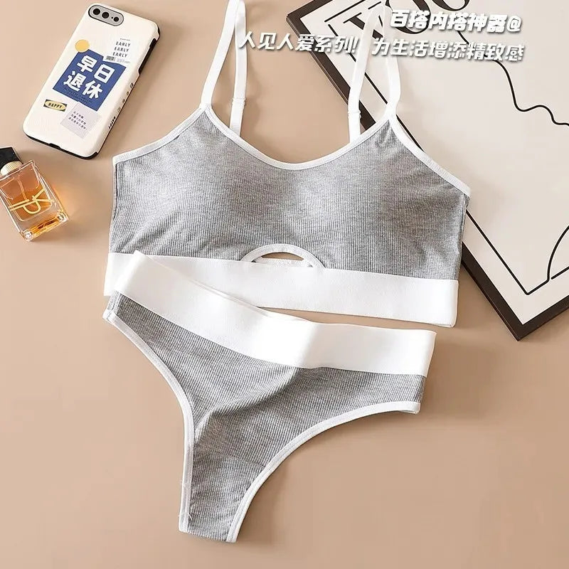 Seamless Bras Sports Bra And Panties Set Women Hollow Out Cotton Underwear U Back Push Up Bras Comfort Sexy Set Lingerie