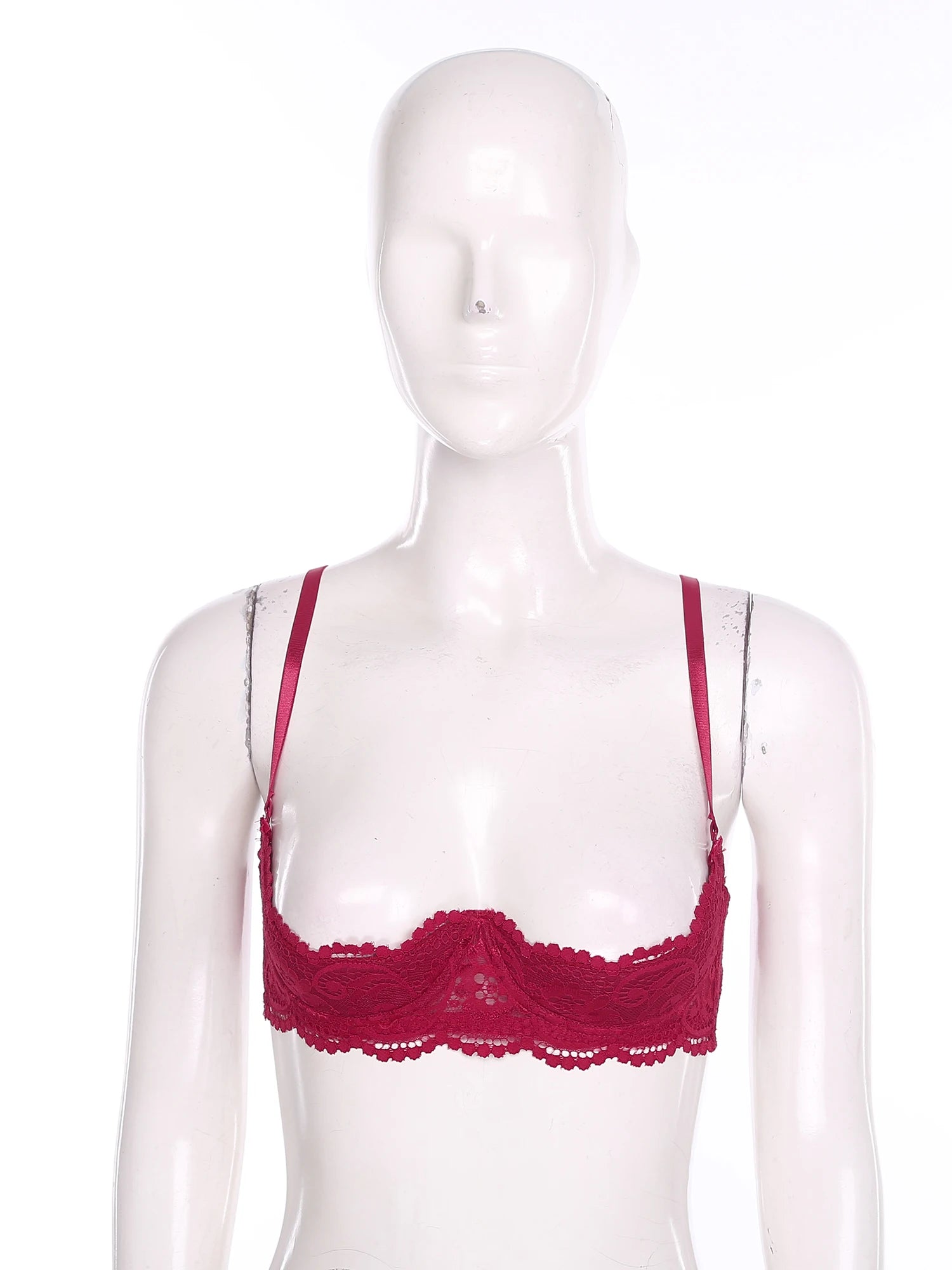 Womens Floral Lace 1/4 Cup Bra Adjustable Spaghetti Straps Push Up Underwired Self Bra Babydoll Lingerie Top Balconette Bras
