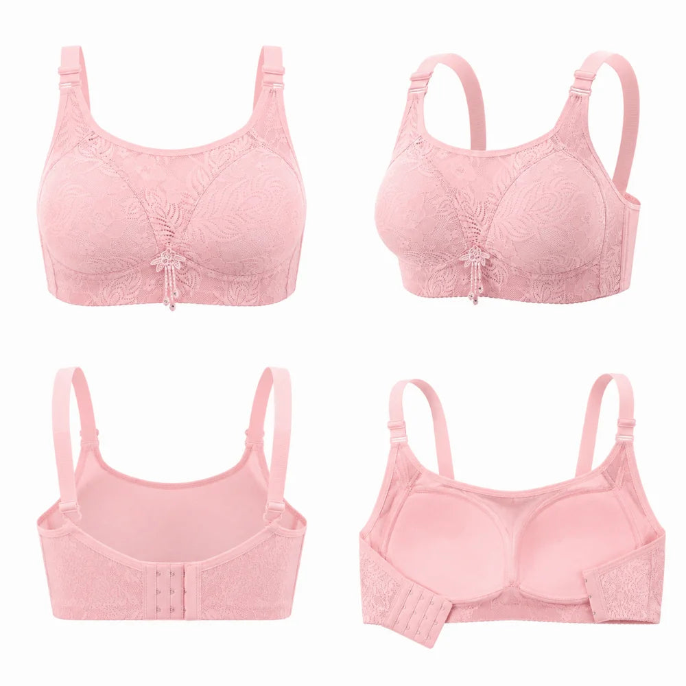 Breathable Anti-Sagging Wireless Push-Up Bra Underwear Floral Mesh Women Vest Bra Sweet Elderly Bra Women