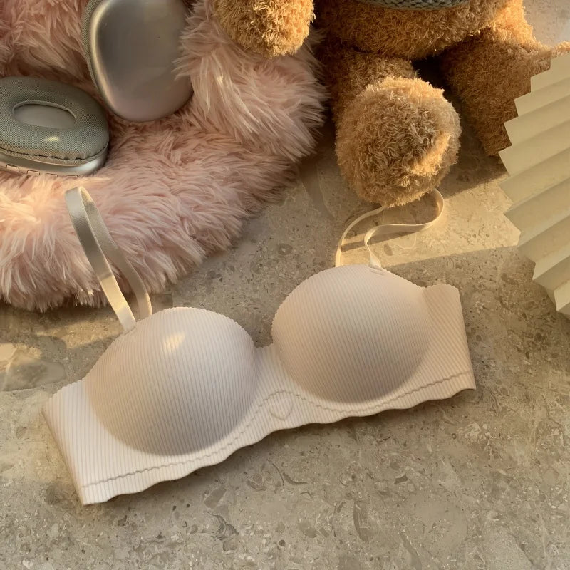 Sexy Push-Up Bra Women's Non-wire Ribbed Bralette Soft Fixed Half-Cup Underwear Seamless Invisible Bra Small Chest Lingerie S-XL