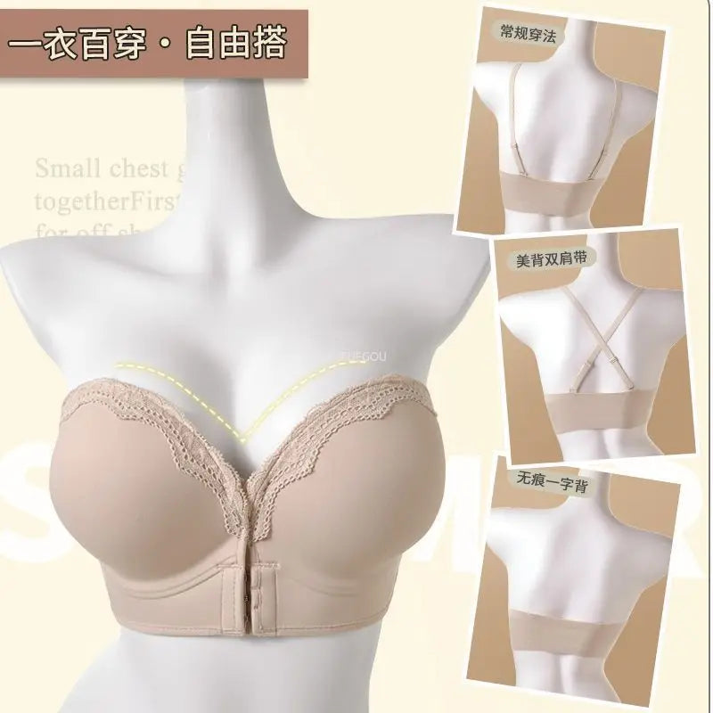 Ultimate Push Up Bra 12cm Padded Front Closure Strapless Plunge Bra for Small Chest Extreme Lift Invisible Back Comfort Wear