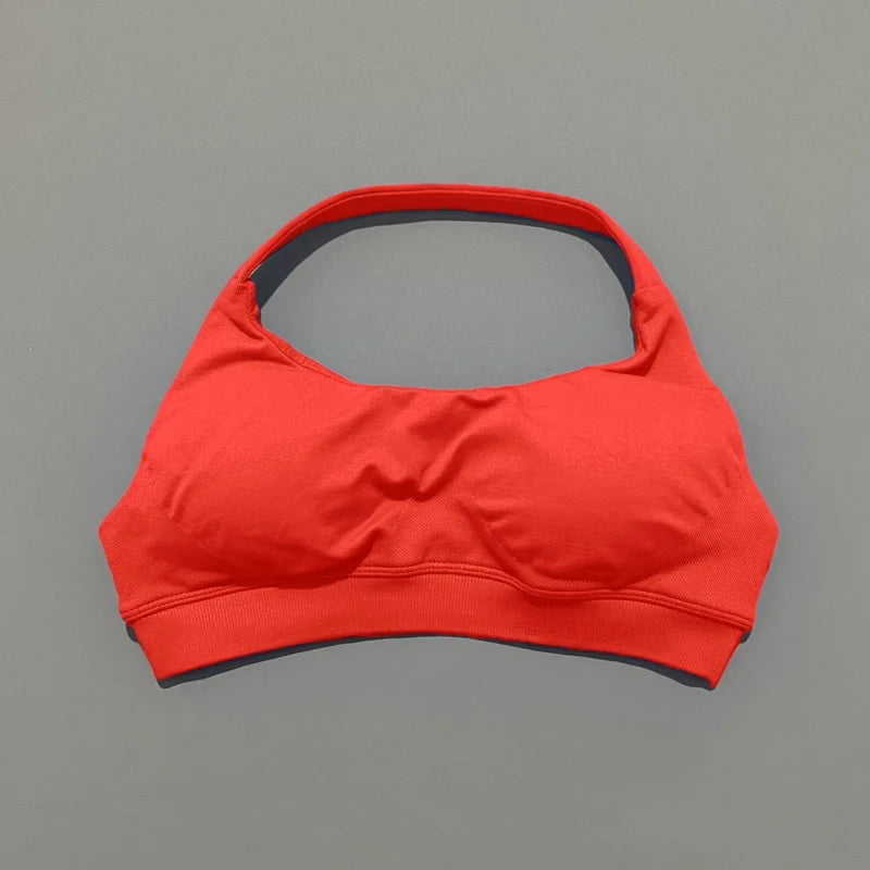 Sports Bra Women Halter Neck Open Back Seamless Yoga Bras Breathable Elastic Top Gym Running Workout Fitness Sports Bras