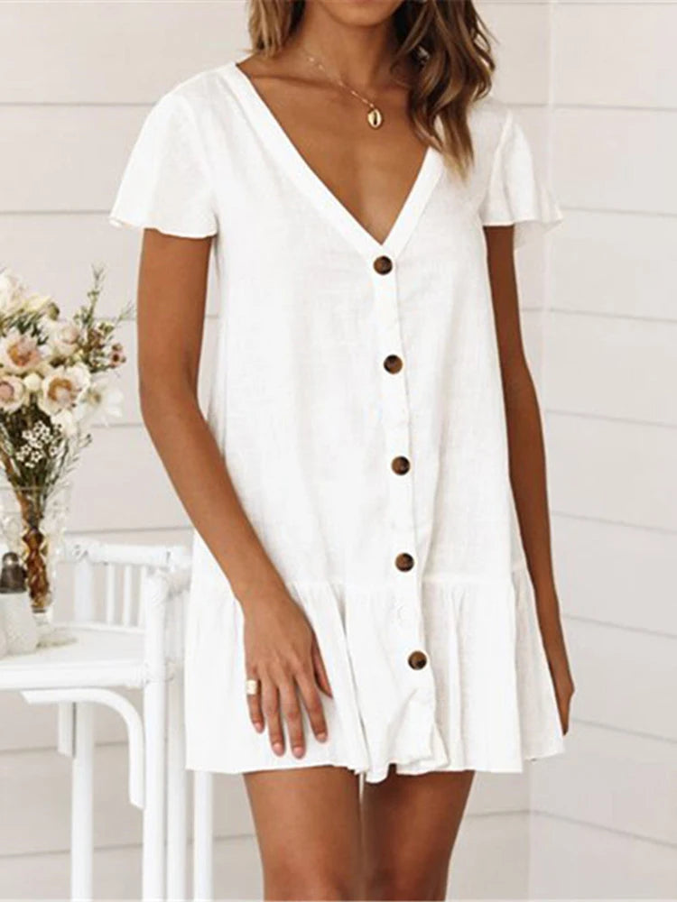 SUNFORYOU Cover-ups  Tunic For Beach Button Rayon V neck Beach Shirt Swimsuit Cover Up Vestido Sarong Beachwear Women Pareo