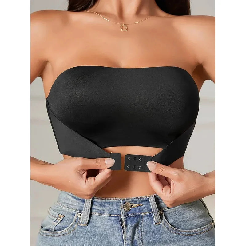 Women's Strapless No Padding Seamless Front Button Bra Comfortable Smooth Underwear