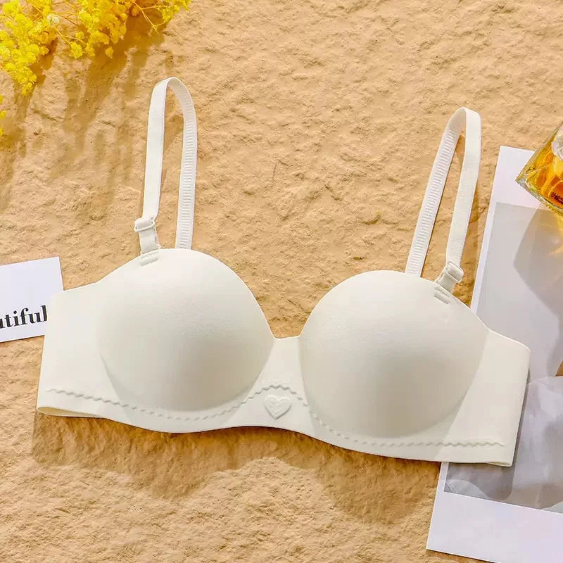 Women's Half Cup Bra Non-Slip Underwear for Small Breasts Gathered without Marks with Side Breast Adjustment