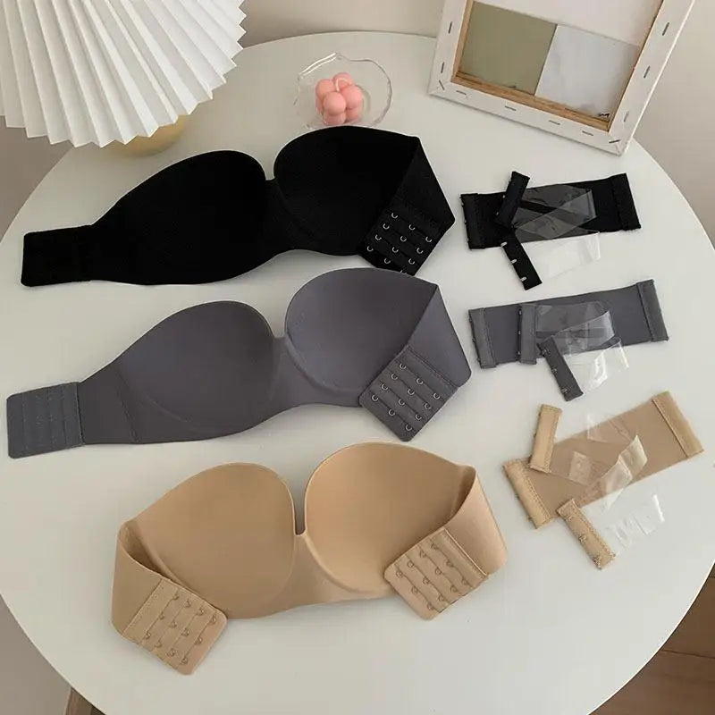 Women's Strapless Push Up Bra Padded Seamless Invisible Bralette for Backless Dresses & Special Occasions