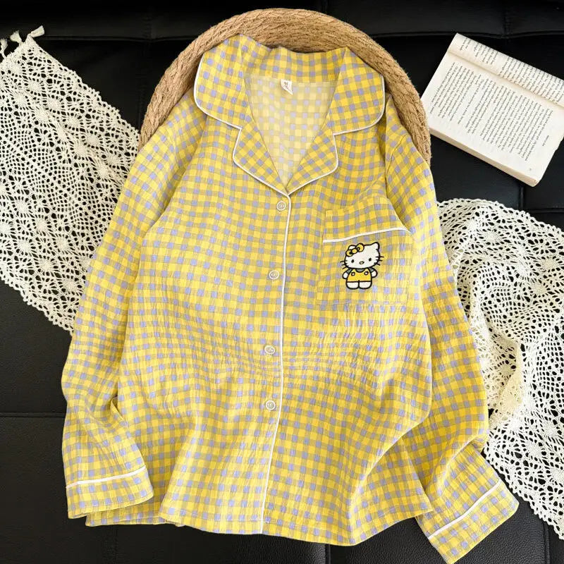 Women's Long-Sleeved Trousers Pajama Set Fashionable Women's Spring and Autumn New Home Wear Girl's Soft Cardigan Two-Piece Set
