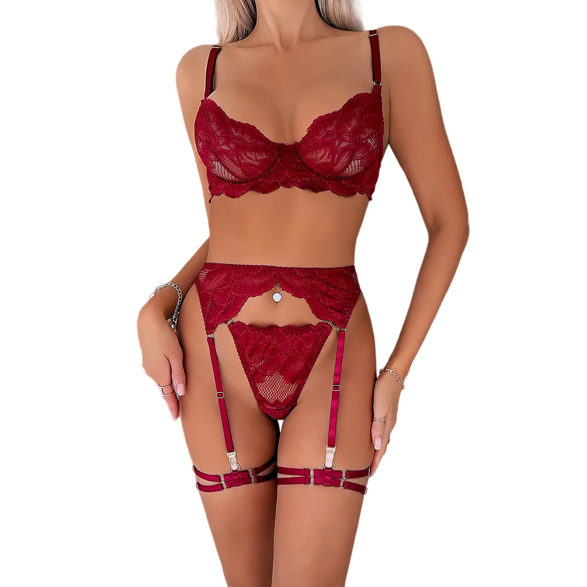 Sexy Lace Lingerie Set with Garter Belt and Leg Strap,   Intimate Wear for Women,  Elegant Bra & Panty Set for Special Occasions