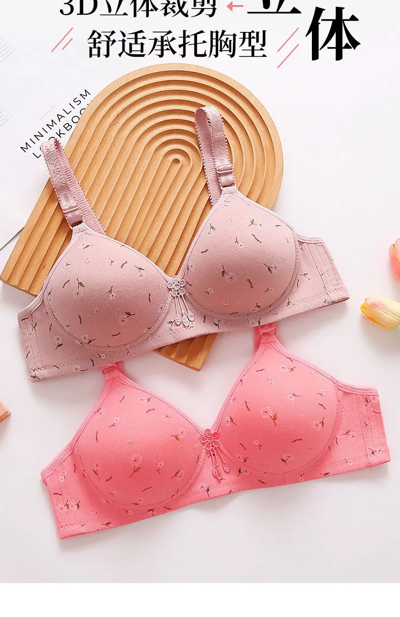 Large and Thin Underwire Bra Without Steel Ring Comfortable Gathering and Breathable Bra for Middle-aged and Elderly Mothers