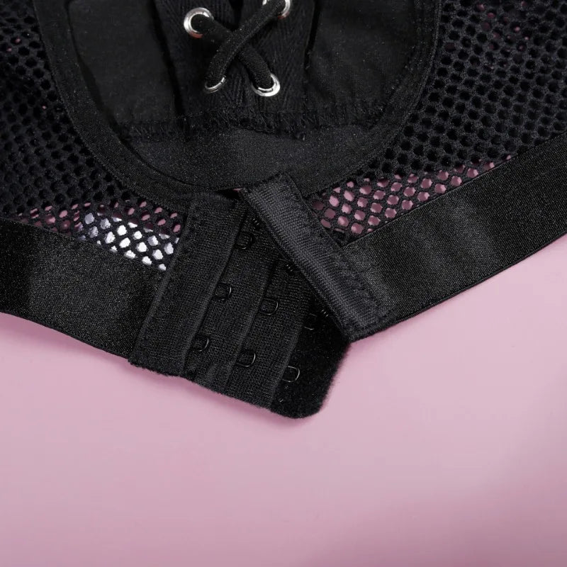 Sexy Fetish Lingerie Sets for Women 2 Piece Leather Sheer Mesh Corset Tops Bodysuit Exotic Underwear Bandage Push Up Bra Panties