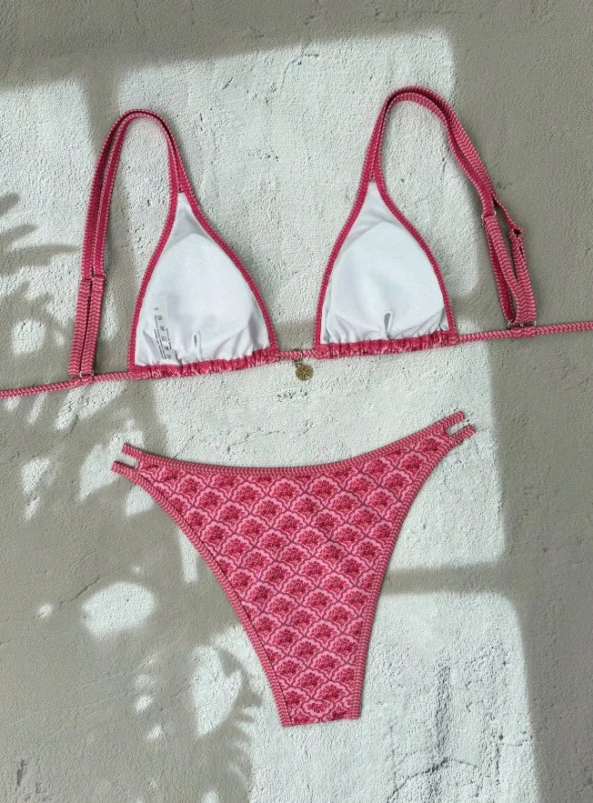 Swimwear Woman 2026 Bikini Triangle Top Blue Bikinis Thong Bottom Swimsuit Pink Adjustable Straps Two Piece Swimsuit High Cut