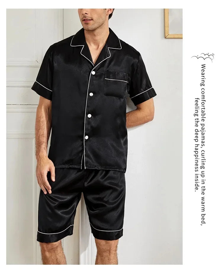 Summer Men's Pajama Sets Short-Sleeve Top with Shorts 2 Piece Set Pajama Pj Sets Comfortable Fit Sleepwear Loungewear Soft Pjs