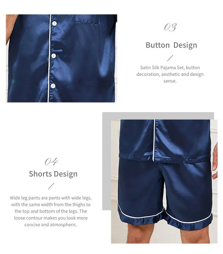 Summer Men's Pajama Sets Short-Sleeve Top with Shorts 2 Piece Set Pajama Pj Sets Comfortable Fit Sleepwear Loungewear Soft Pjs