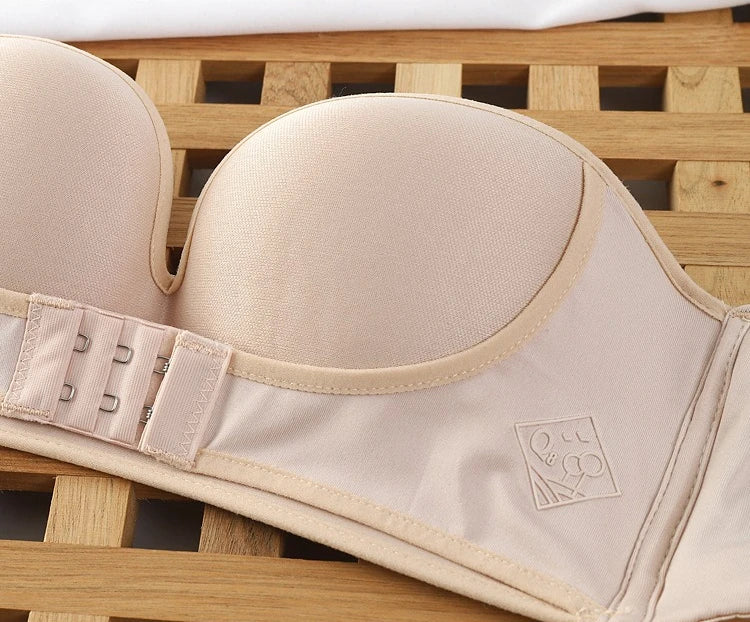 Strapless Non Slip Invisible Bra for Women Front Closure Adjustable Push Up Bra Bralette with Breathable Gather Backless Bra