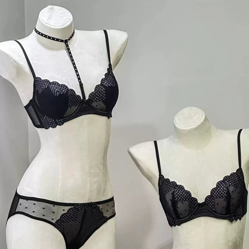Lace Plunge Bra Push Up Bralette See Through Mesh Lingerie Double Layer Deep V Top Flattering Fit for Petite Bust Everyday Wear