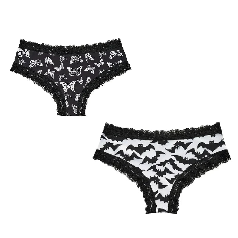2Pc Set Lingerie Woman Sexy Underwear Lace Female Underwear Ghost Bat Butterfly Gothic Style Breathable Panties For Women