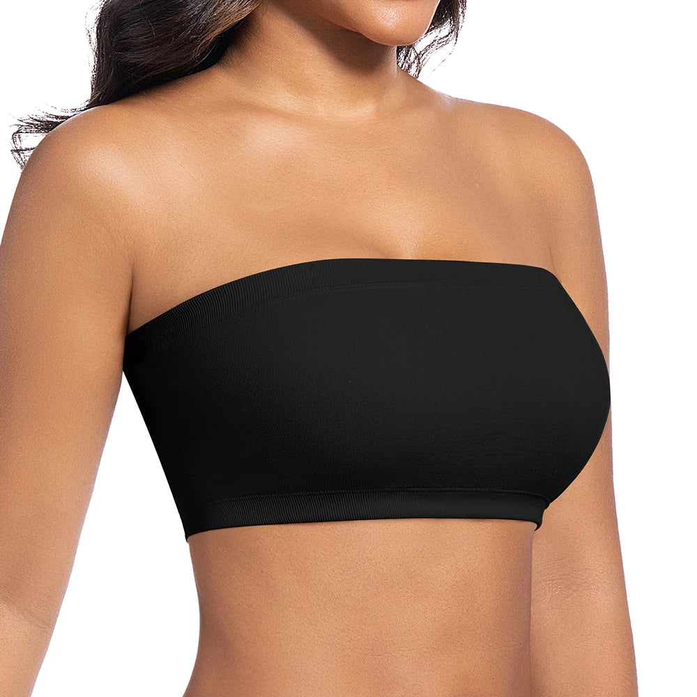 Women Tube Strapless Bra Chest Wrap Bandeau Unlined Seamless Breathable Comfortable Underwear Tops with Clear Straps