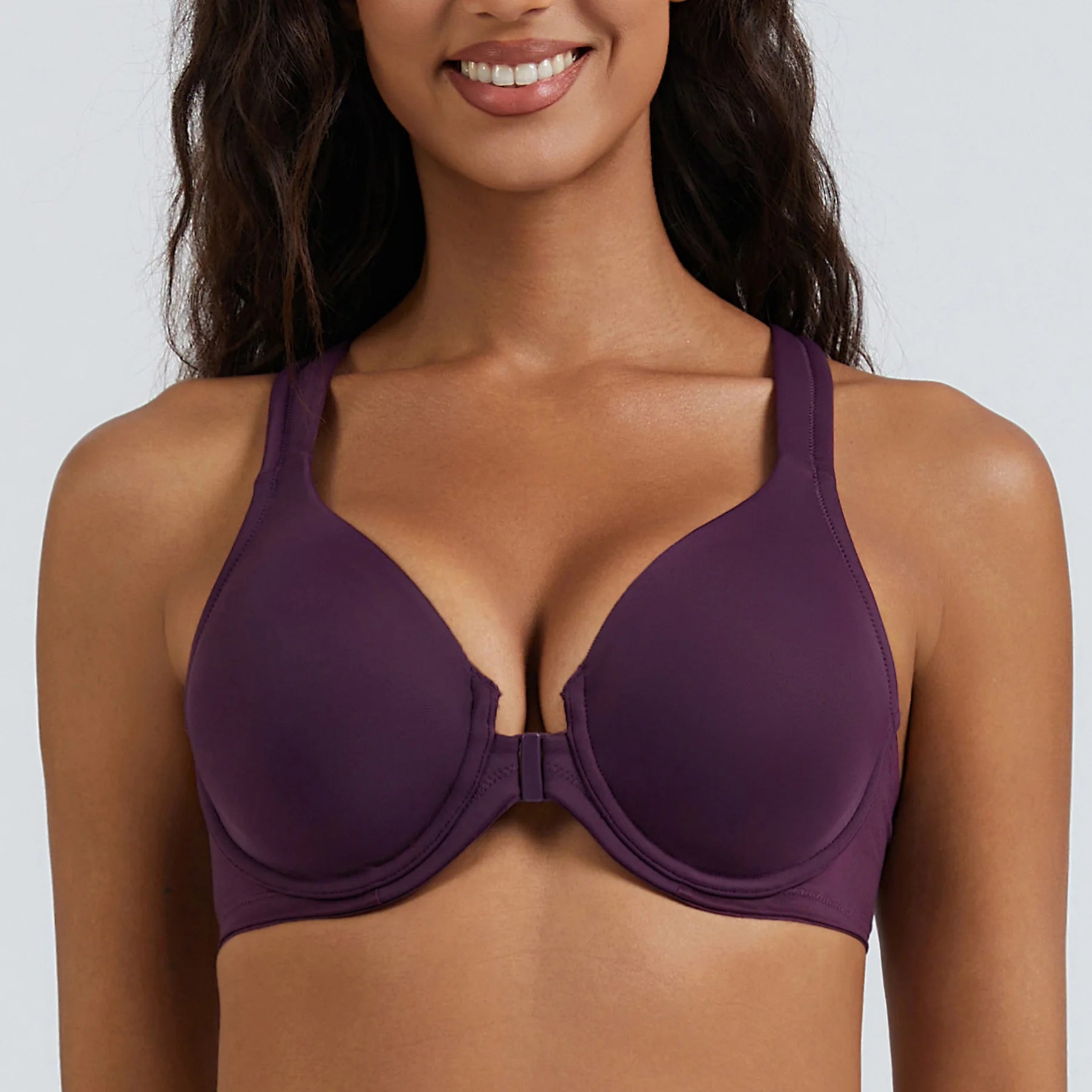MELENECA Women's Racerback Full Coverage Front Closure Bras Plunge Unlined Seamless Underwire Bra