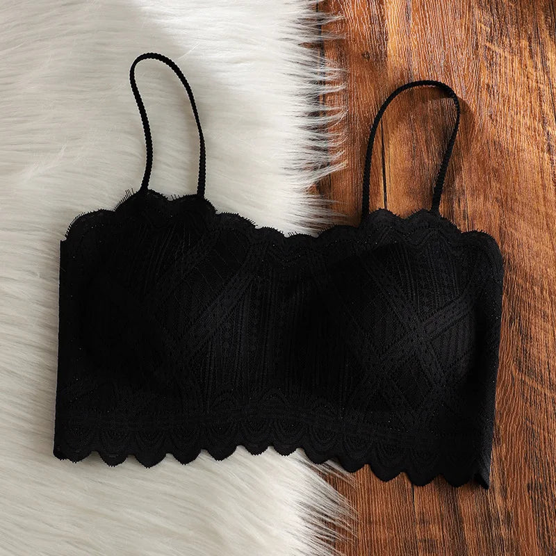 Seamless lace backrest lingerie one-piece with chest pads and a strapless ice silk strappy bra wrapped around the chest