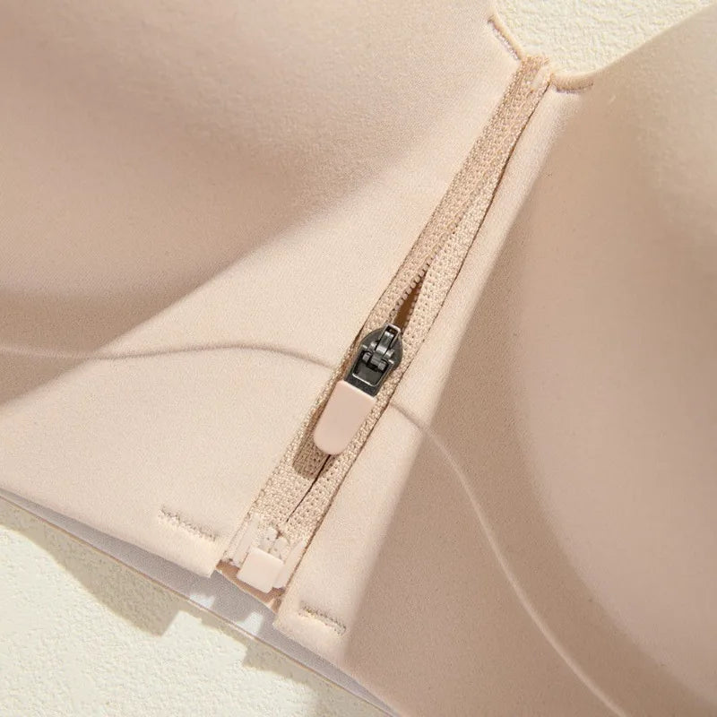 12cm Push-Up Plunge Front-Zip Bra: Strapless Sticky Adhesive Padded Minimizer, Lift & Shape for Small Chest, Seamless Comfort