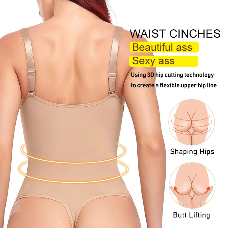 Shapewear Bodysuit Thong Body Shaper for Women Waist Trainer Corset Deep V Neck Slimming Underwear Built-in Bra Camisoles Tops