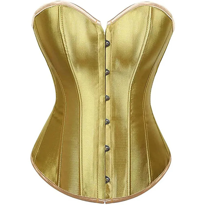 Corset Top Bustier Overbust Women Sexy Satin Lingerie Corselet Plus Size Red Black Green Pink Brown Gold Purple
