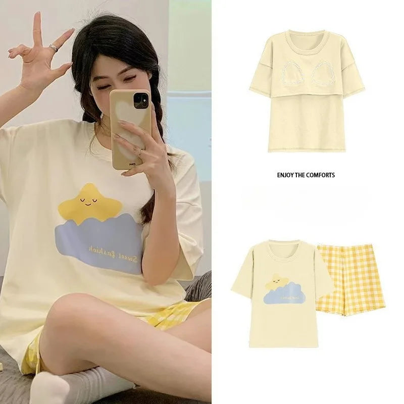 Ensembles Pyjama Set Bajama Summer Women Lady Pajamas for Woman Nightwear Women's Summer Suit With Shorts Loungewear Sets Woman