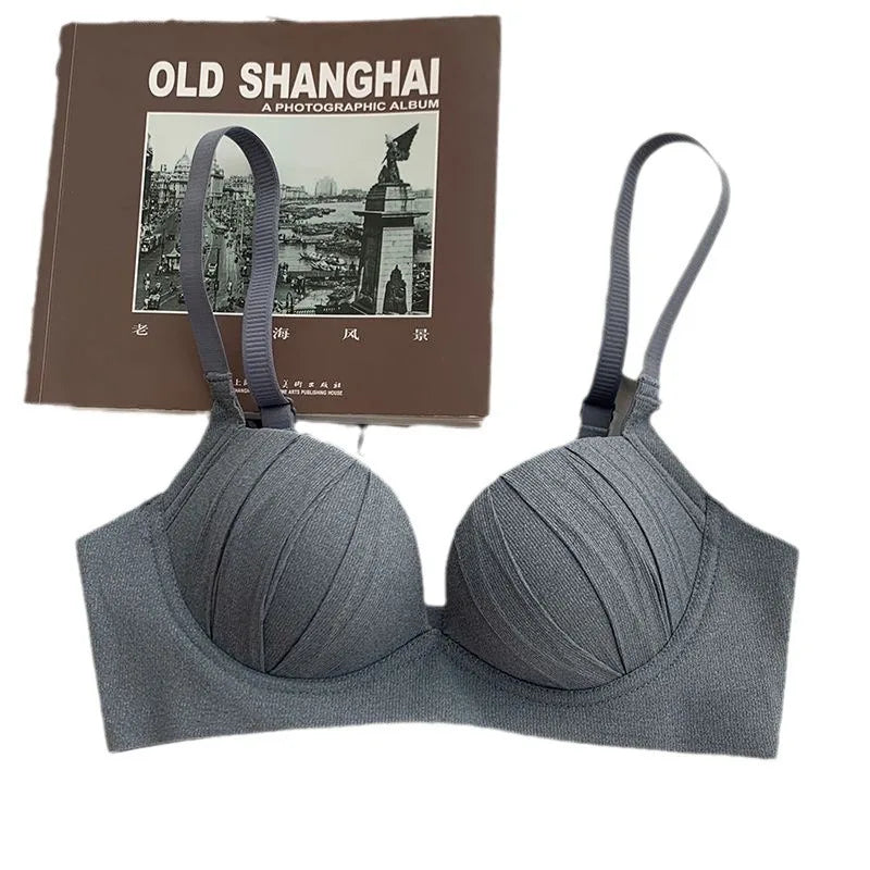 2026 New Pleated Bras Push Up Bra Small Chest No Steel Ring Wirelss Soft Bra Solid Color Sweet Seamless Bra