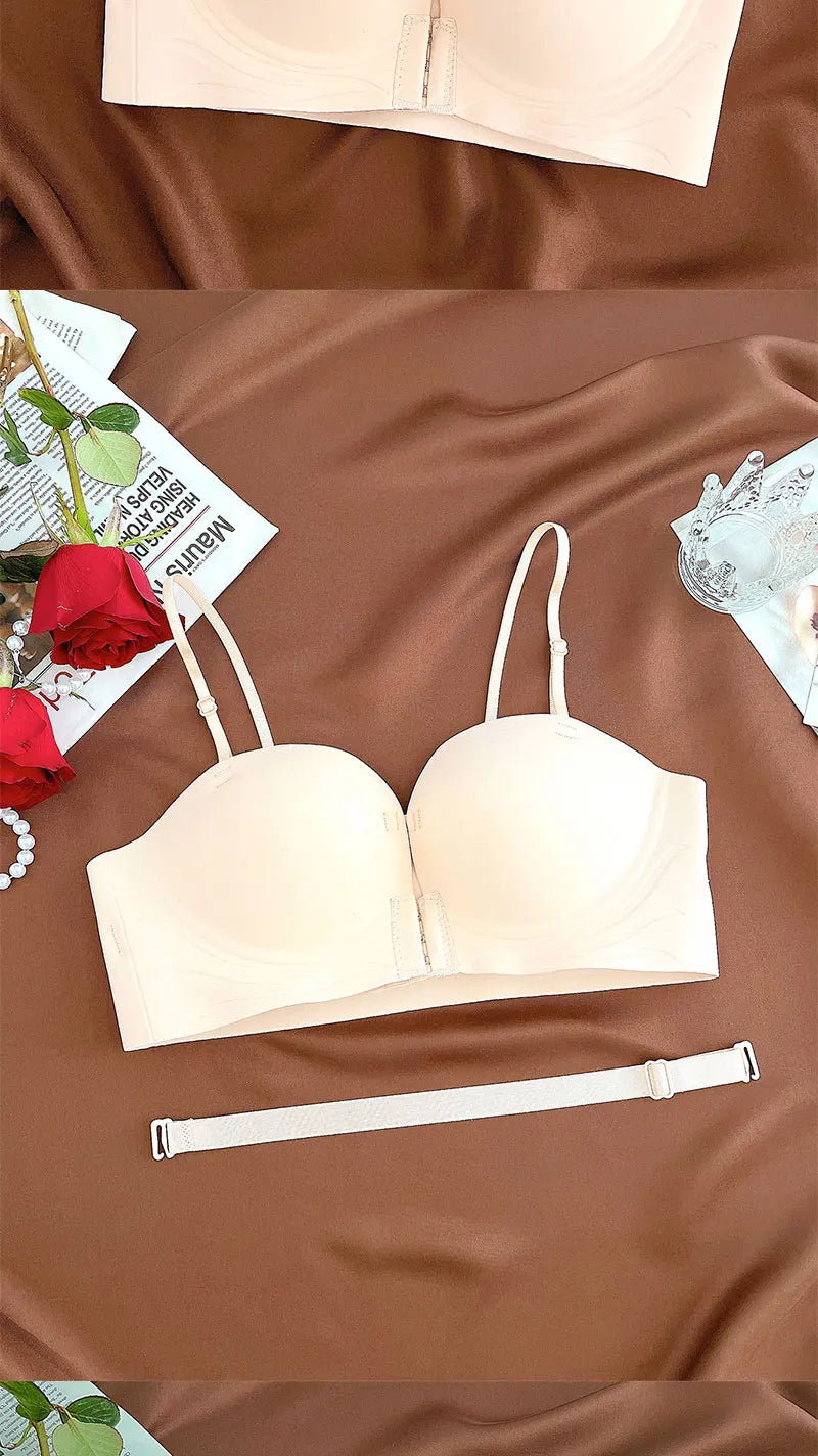 Front Closure Push Up Bras Women's Sexy Seamless Plunge No Steel Brassiere Thick Female Underwear Solid Color Invisible Lingerie