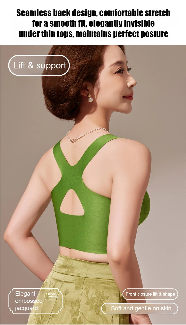 Embossed Floral Tank Bra Women’s Seamless Wirefree Bra Side Buckle Push Up Anti-Sag Comfort Everyday Underwear