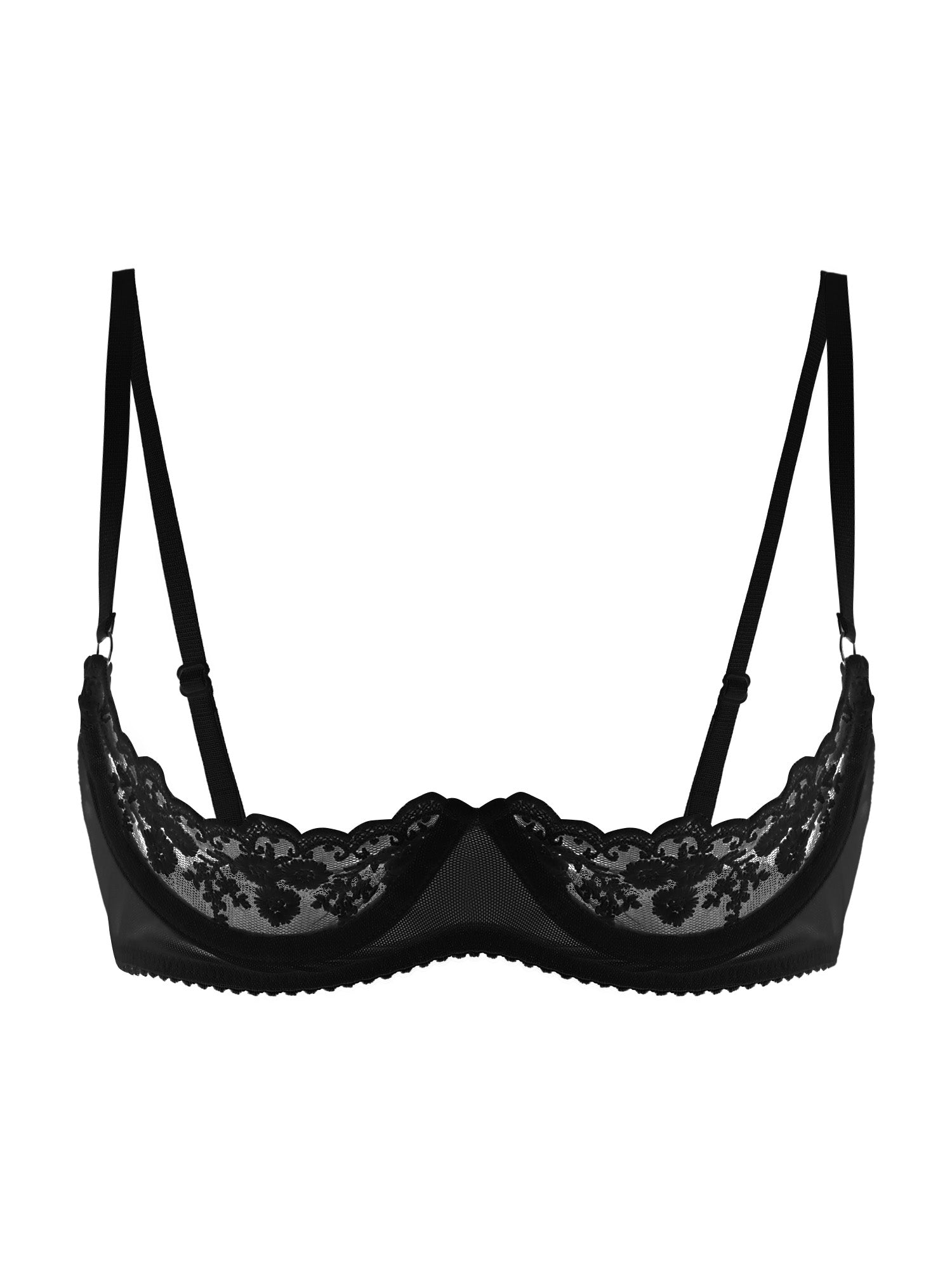 Sexy Womens Sheer Floral Lace Underwired Bra Underwear Unlined Brassiere Lingerie Bare Breast Exposed Open Nipples Bra Tops