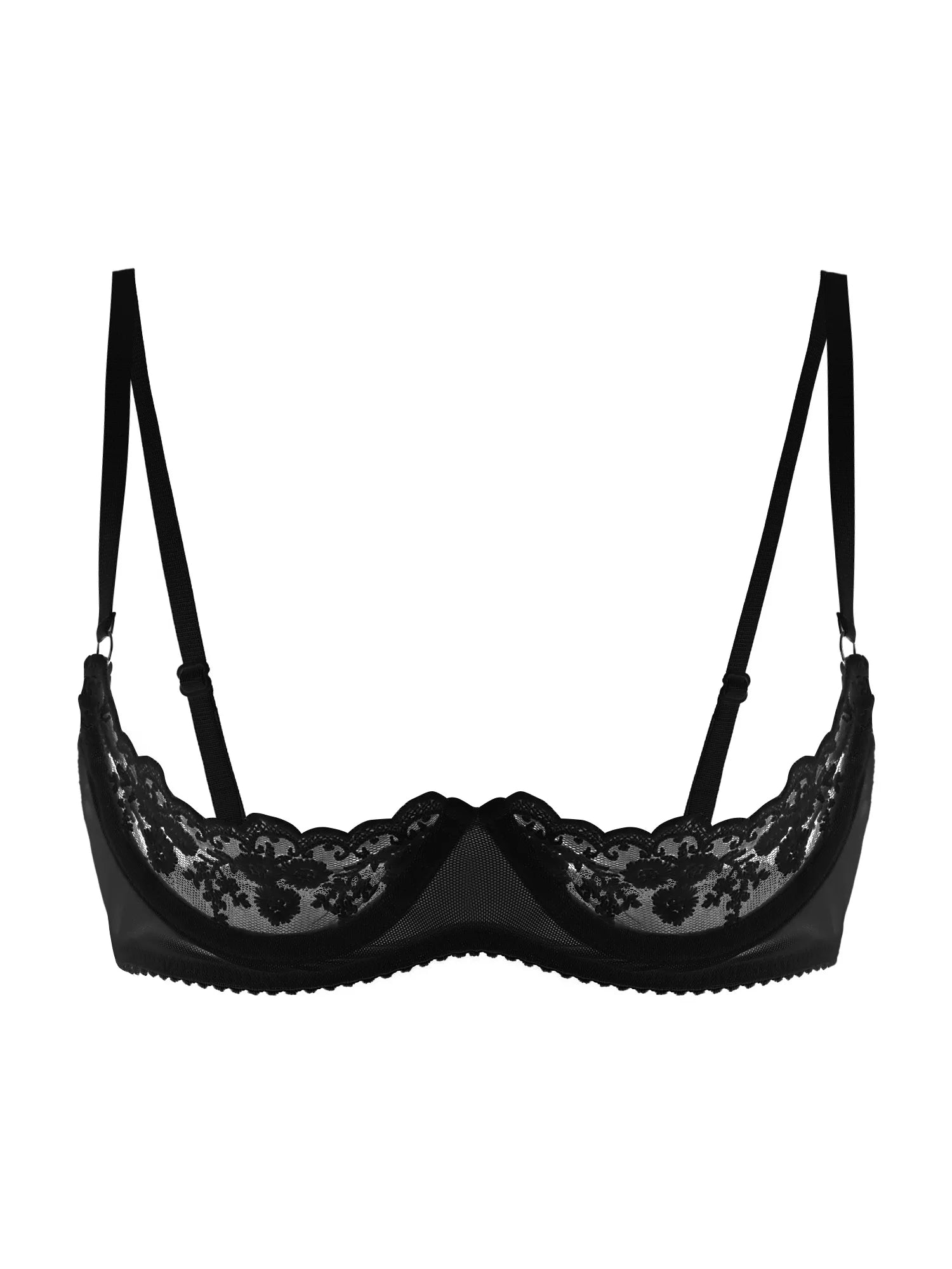 Sexy Womens Sheer Floral Lace Underwired Bra Underwear Unlined Brassiere Lingerie Bare Breast Exposed Open Nipples Bra Tops