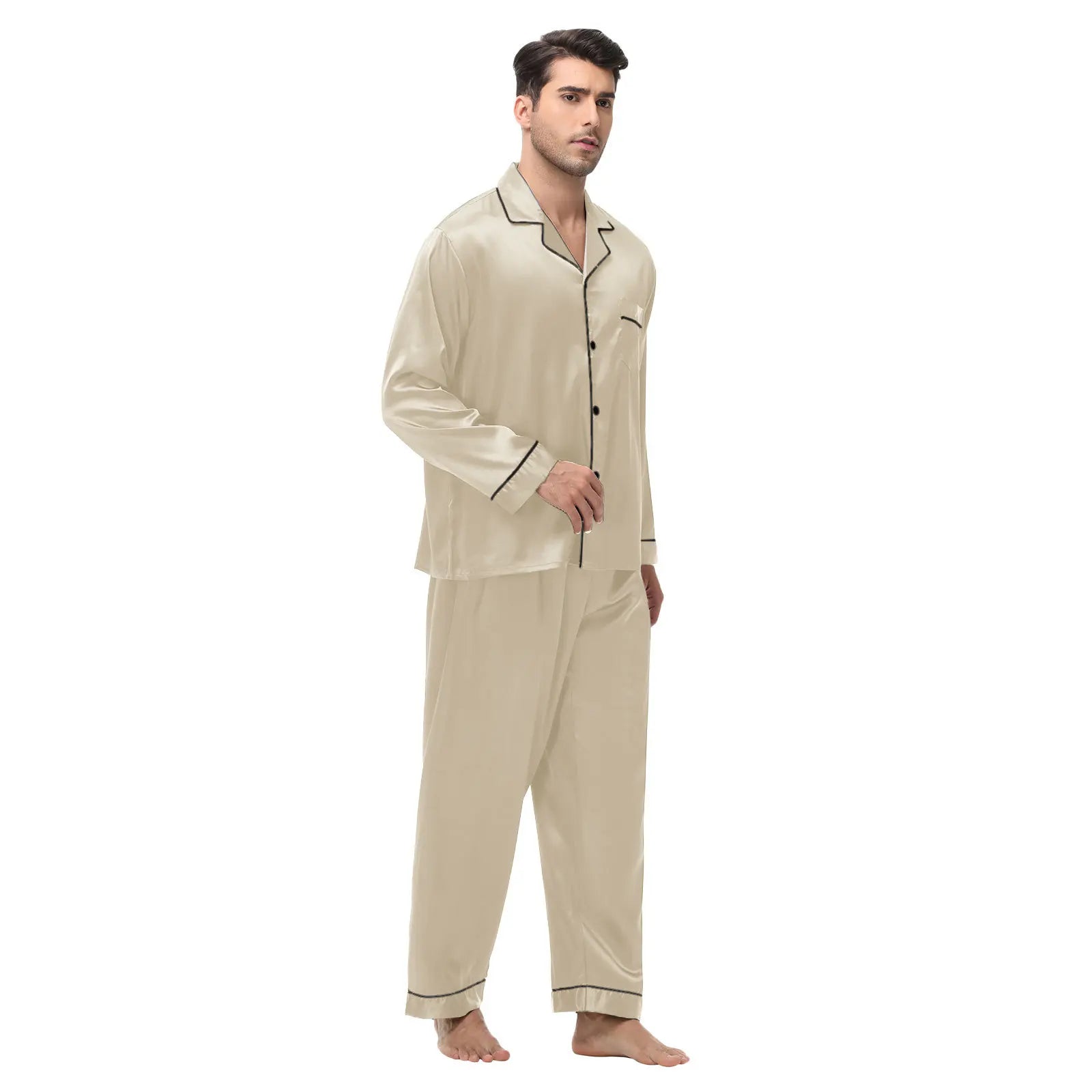 Men Pajamas Set Silk Satin Sleepwear for Man Shirt Long Sleeve Pijama Male Fashion Soft Loungewear S-2XL Size Spring Nightwear