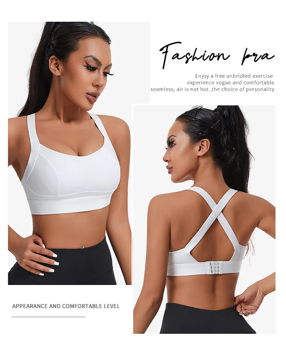 Women High Impact Sports Bra Criss Cross Back Padded Bra Workout Fitness Sports Yoga Bras Shockproof Sport Crop Top Vest