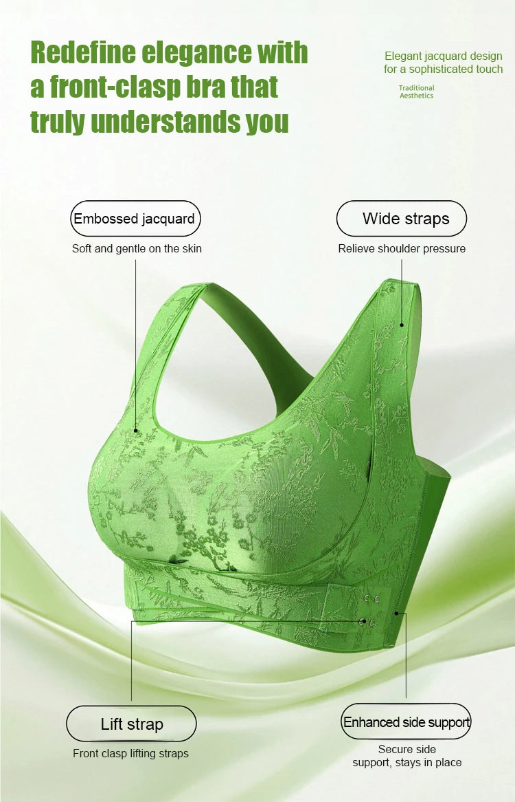 Embossed Floral Tank Bra Women’s Seamless Wirefree Bra Side Buckle Push Up Anti-Sag Comfort Everyday Underwear