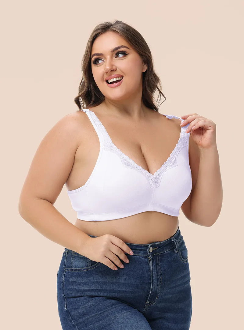 Plus Size Full Cup Bra Cotton Comfort Breathable Underwire Bra with Lace Full Coverage Support for Women B/C/D/E/F Cup