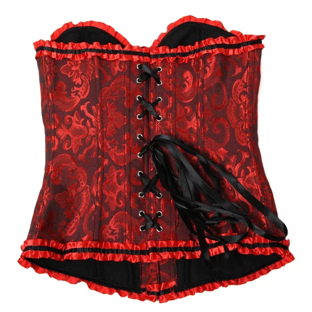 Women Sexy Overbust Corset Korset Basques Floral Lace Top Bustier Jacquard Lingerie Corselet