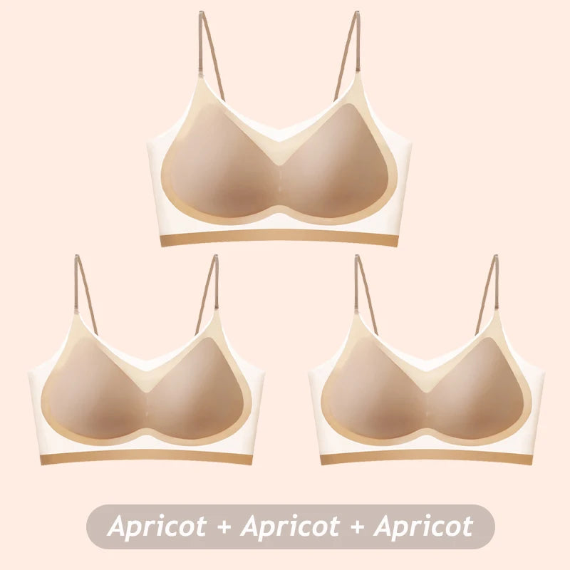 3PCS Ultra-Thin Breathable Ice Silk Bras Women's Seamless Back Halter Vest Wrap Bras Chest Gather Together Light Breathable Tops