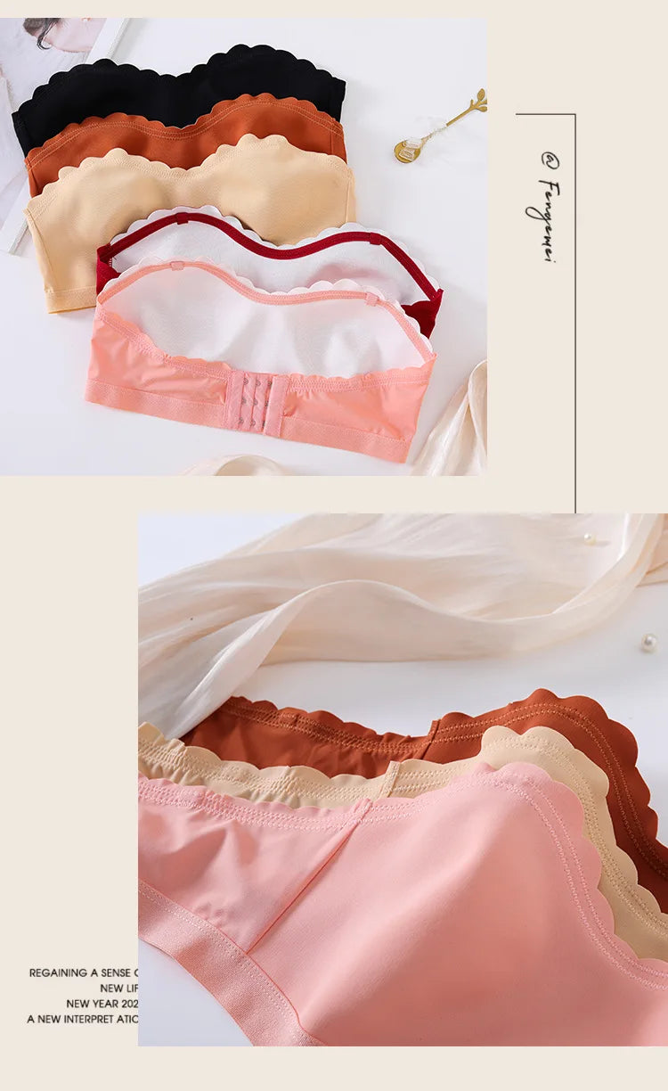 Lingerie Wireless Gather Bra Women Invisible Bra Front Buckle Push up Seamless Bra Sexy Strapless Underwear Waves Grain Bras