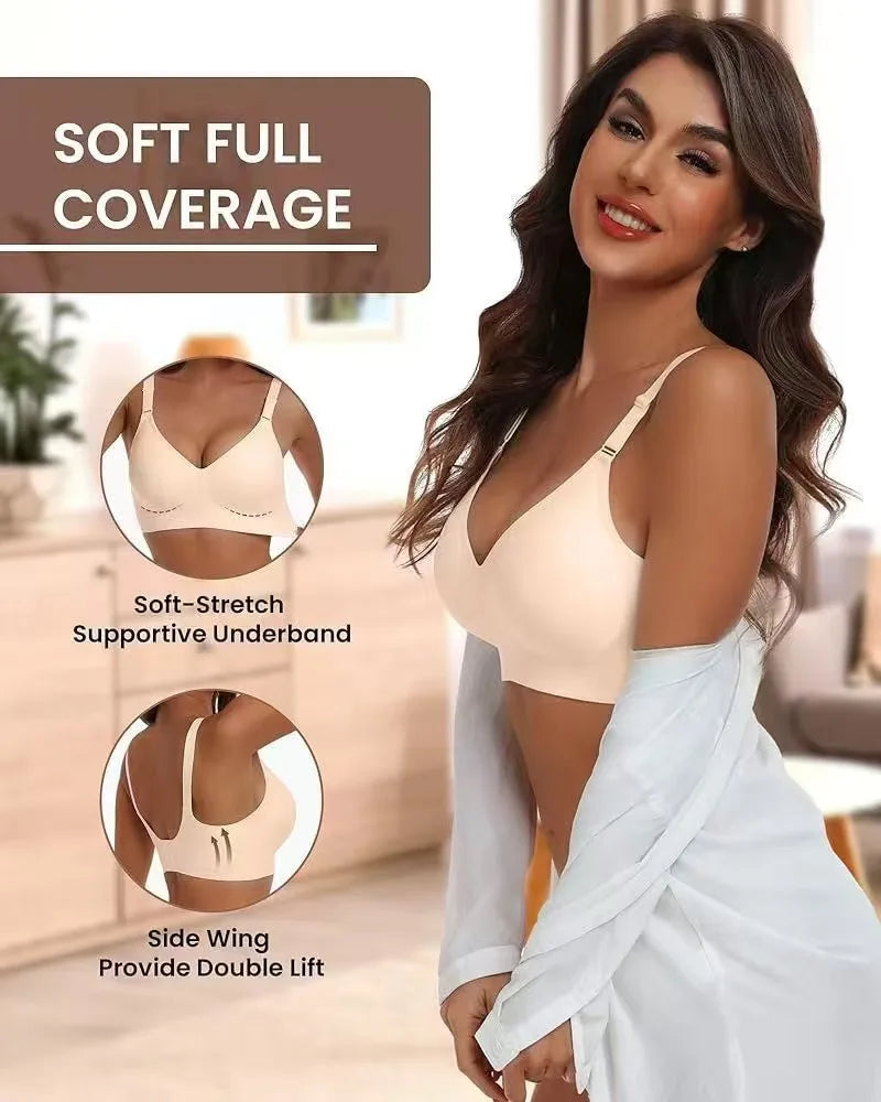 Women's Wireless Push-Up Bra Comfortable No-Wire Full Support Seamless Lift Bralette for Everyday T-Shirt Style