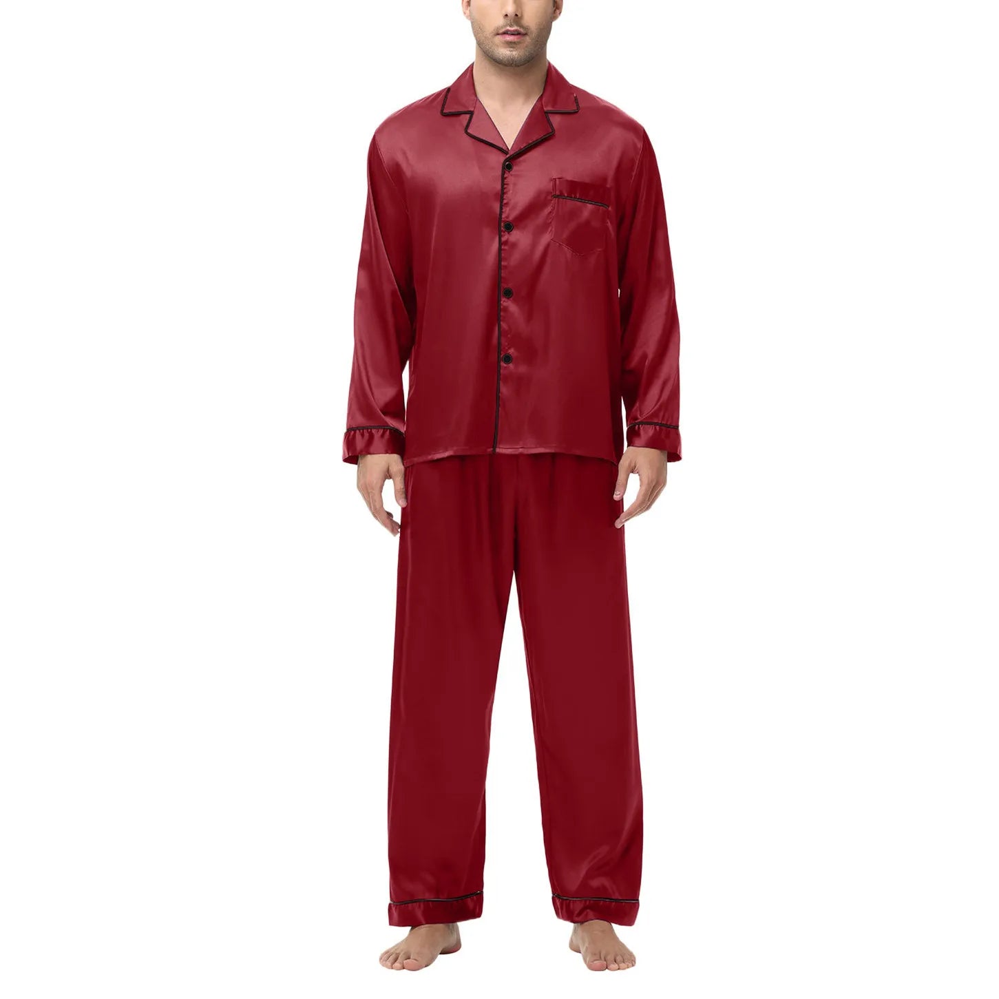 Men Pajamas Set Silk Satin Sleepwear for Man Shirt Long Sleeve Pijama Male Fashion Soft Loungewear S-2XL Size Spring Nightwear