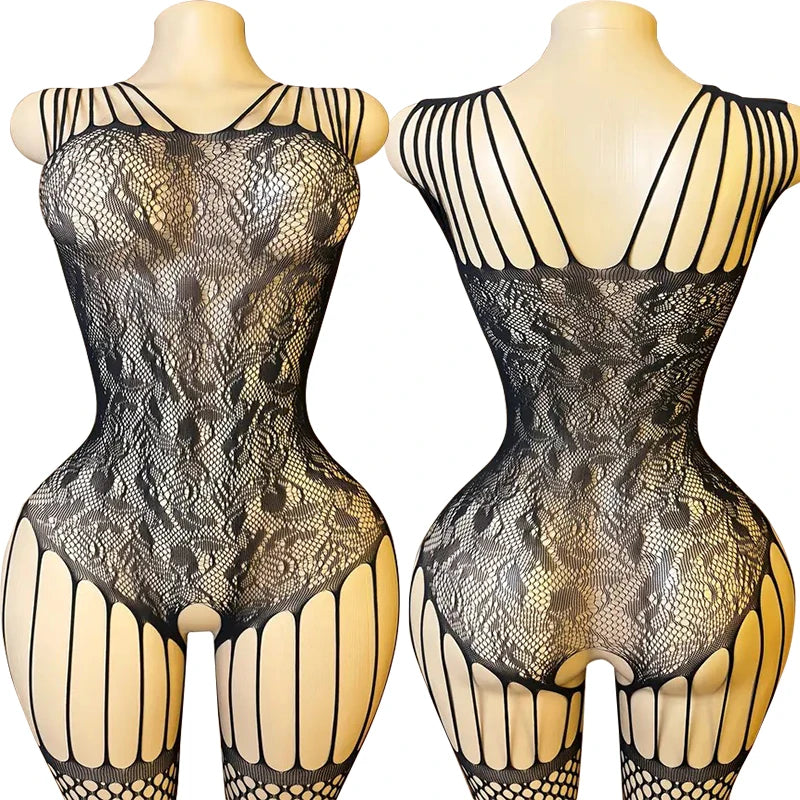 Sexy Crotchless Lingerie Full Sleeve Bodystockings Mesh Transparent Babydolls Underwear Erotic Fishnet Hollow Baby Dolls Dresses