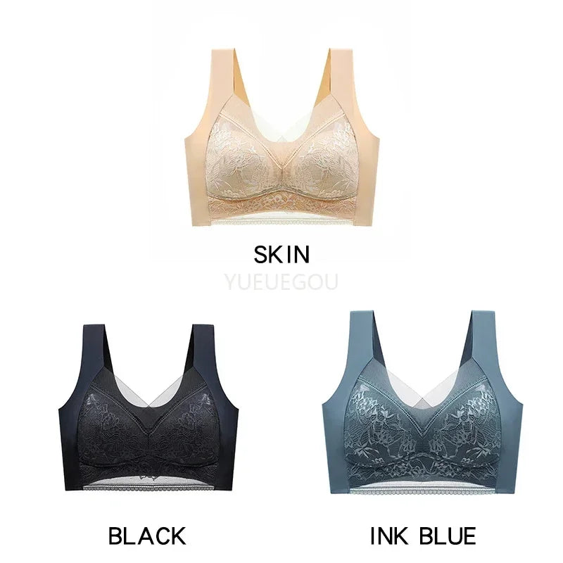 3 Pcs Women's Push Up Bralette Wireless Bras - 5cm Natural Lift, Seamless Lace Plus Size (L-6XL), No Underwire Comfort