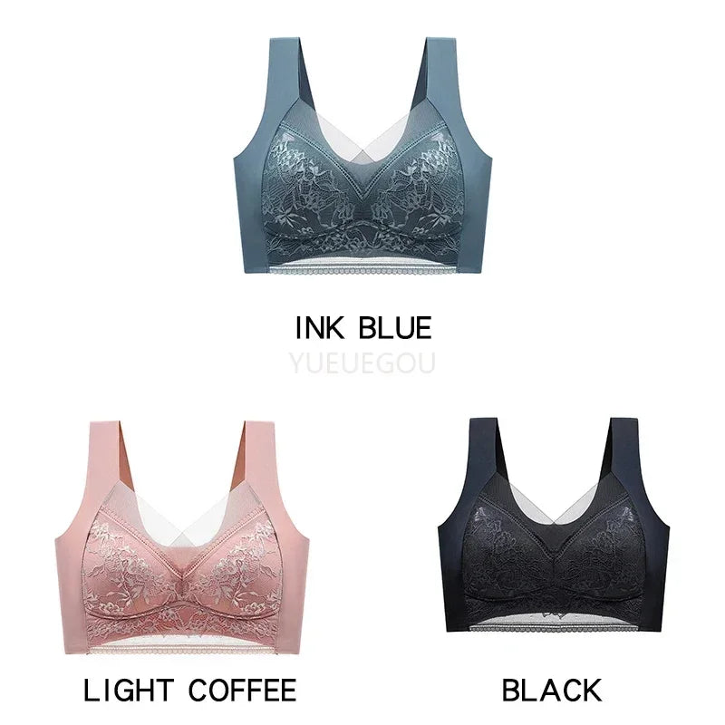 3 Pcs Women's Push Up Bralette Wireless Bras - 5cm Natural Lift, Seamless Lace Plus Size (L-6XL), No Underwire Comfort