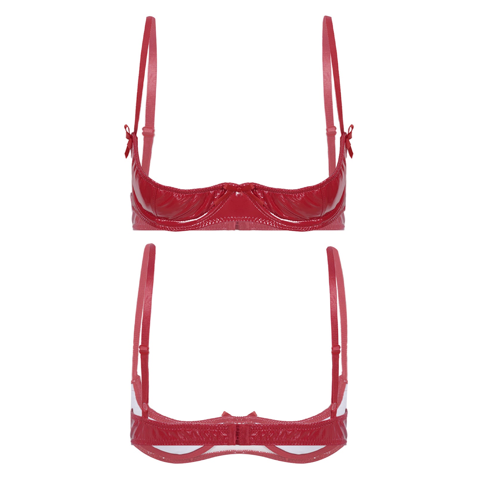 Womens Lingerie Porno Open Chest Bra Underwear Glossy Patent Leather Underwired Brattle Adjustable Shoulder Straps Unlined Bras