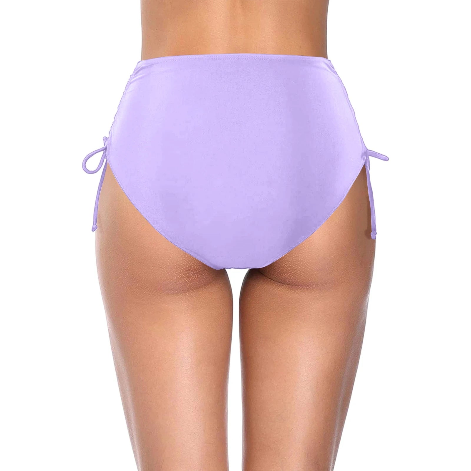 Basic Tight Swimming Bottoms for Female Solid Color High Waist Full Coverage Bikini Split Swimsuit Briefs Beach Drawstring Trunk
