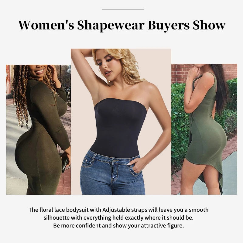Strapless Shapewear Bodysuit Off the Shoulder Seamless Tummy Control Body Shaper Removable Shoulder Strap Sexy Leotard