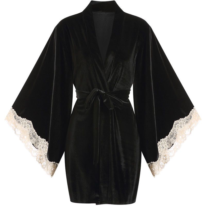 Women Robe Nightwear Lace French Nightgown Sleepwear Hollow out velvet camisole Lingerie Robe 2022 Spring Autumn Set Sexy Sweet