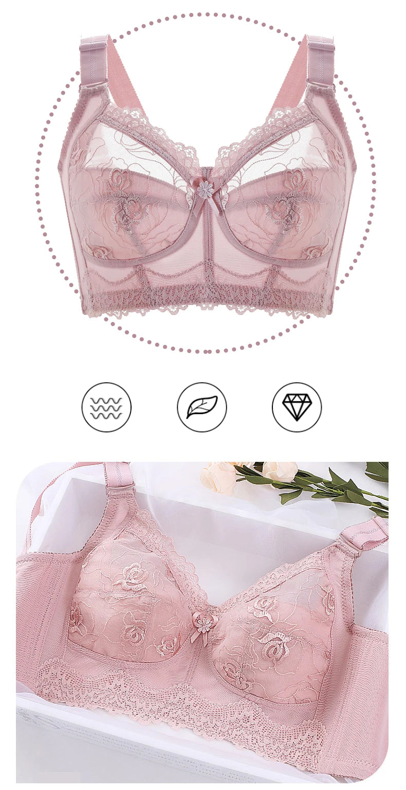 Embroidery Lace Wireless Bras for Women Sexy Lingeire Minimizer Ultra Thin Romantic Ladies Underwear B C D E Cup Soutien Gorge