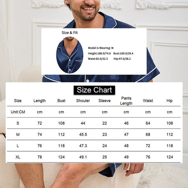 Summer Men's Pajama Sets Short-Sleeve Top with Shorts 2 Piece Set Pajama Pj Sets Comfortable Fit Sleepwear Loungewear Soft Pjs
